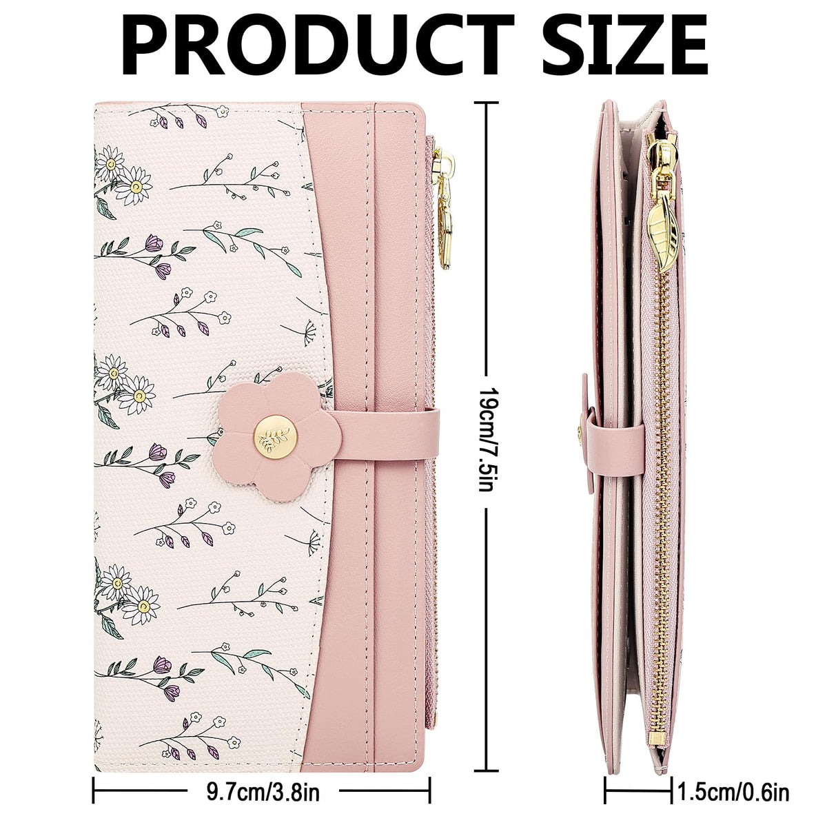 Farcauo Long Floral Womens Wallet Cute Wallets for Women Pink Women's Wallet Kawaii Flower Card Wallets for Women Ladies