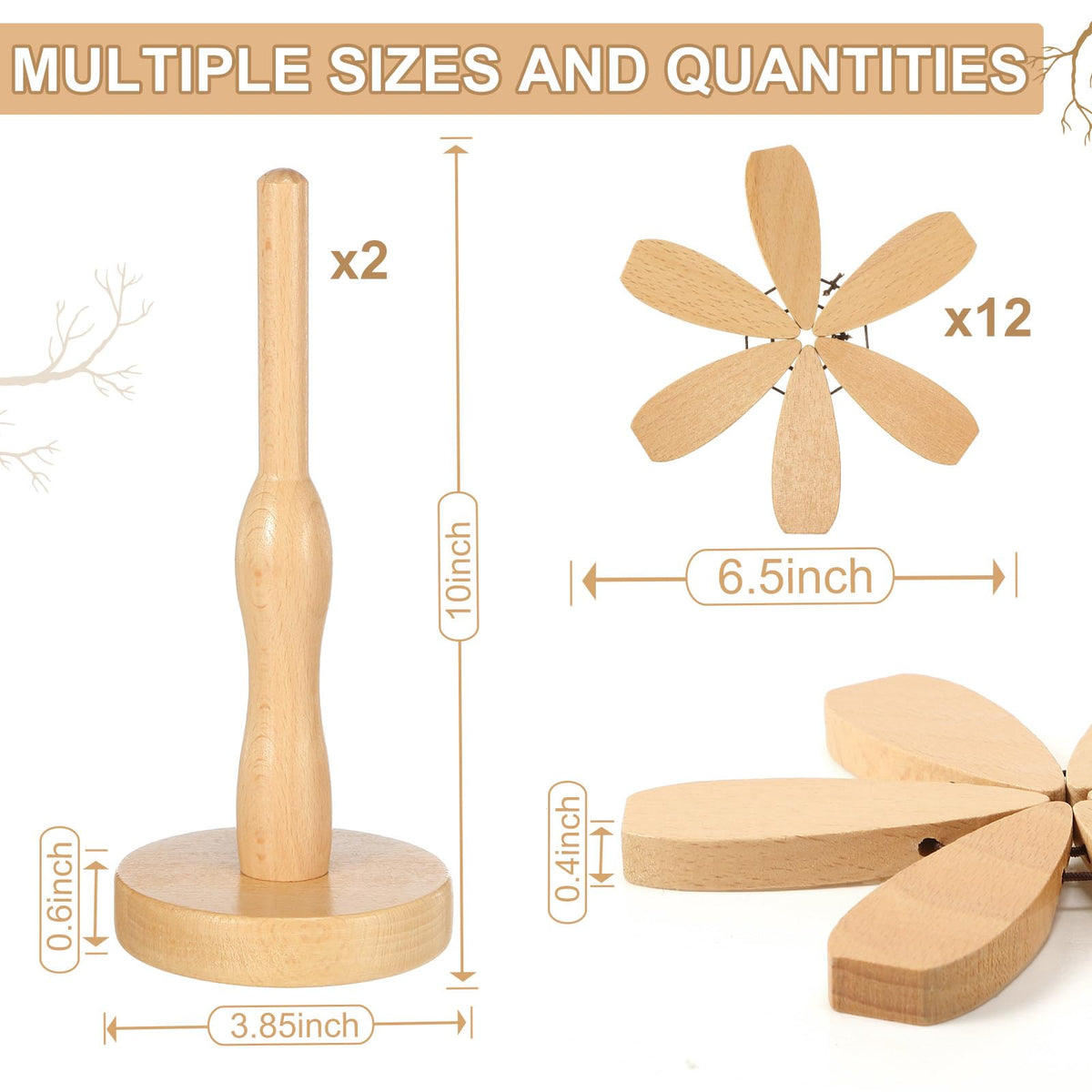 Yerliker Tree Coasters Set of 12, Wooden Trivets for Hot Dishes, Stackable Trivet Set with Stand, Foldable Beech Wood Tree Table Mat Coaster Holder for Kitchen Counter Pots Pans Plates Pad