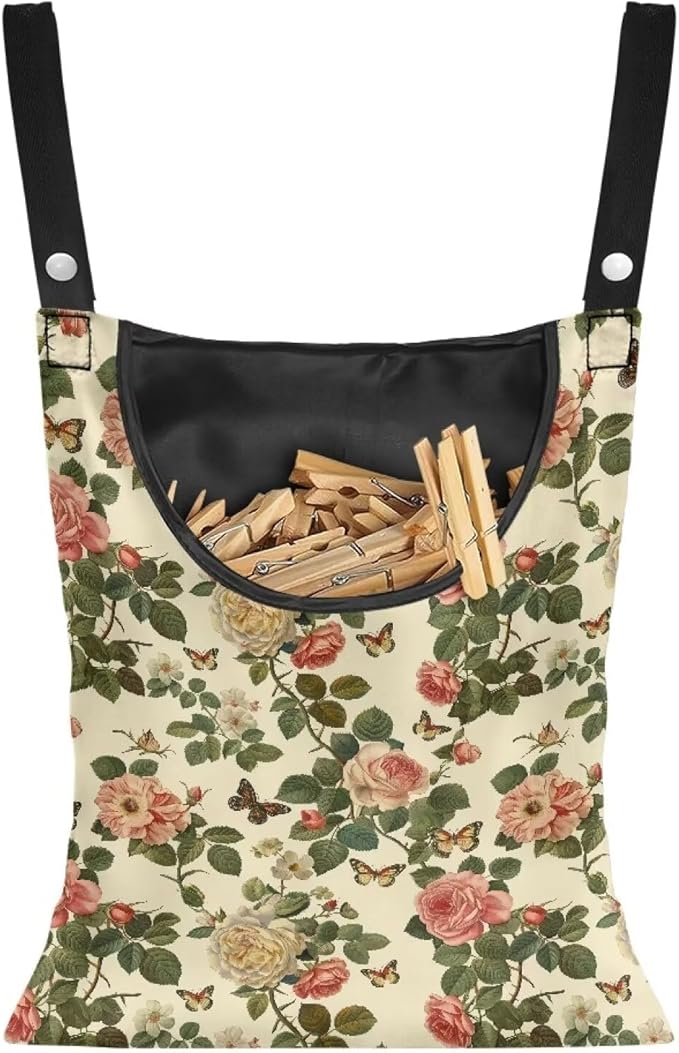 2 Pcs Floral Clothes Pin Hanging Bag