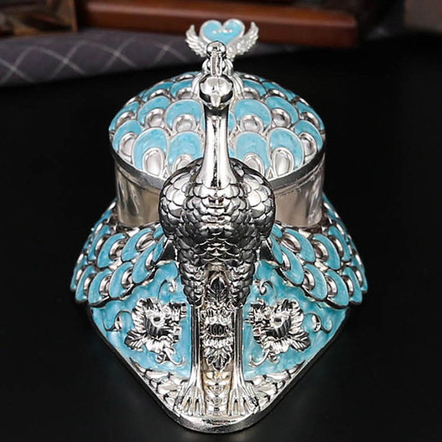 NOENNULL Sugar Bowl with Lid and Spoon Peacock Shaped Vintage Exquisite Embossed Sugar Container for Home Kitchen Coffee Bar Accessories