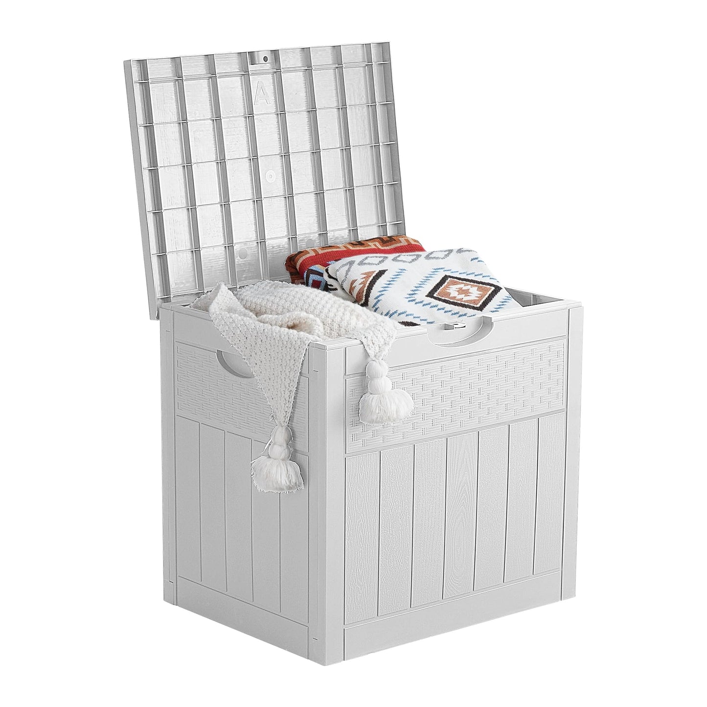 EHHLY 33 Gallon Deck Box, Small Outdoor Storage Box Waterproof, Lockable Secure Package Bin Delivery Box for Outside Front Porch, Patio Cushions Storage Box, Delivery Driver Snack Box for Porch, White