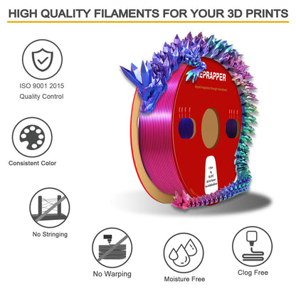 Reprapper PLA Filament 1.75mm 1KG – Green/Blue/Rose Red Tri Colour Silk PLA Filament, Multicolour Filament for 3D Printers, Shiny Rainbow 3D Printing Filament, High Gloss & Easy Printing