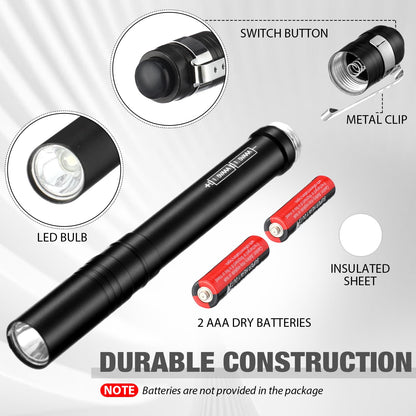 Rossesay 36 Pack Mini Pen Flashlights Bulk Gifts LED Pen Lights Aluminum Pocket Flashlights with Clips Small Handheld Torches for Men Camping Hiking Emergency Outdoor (Black)
