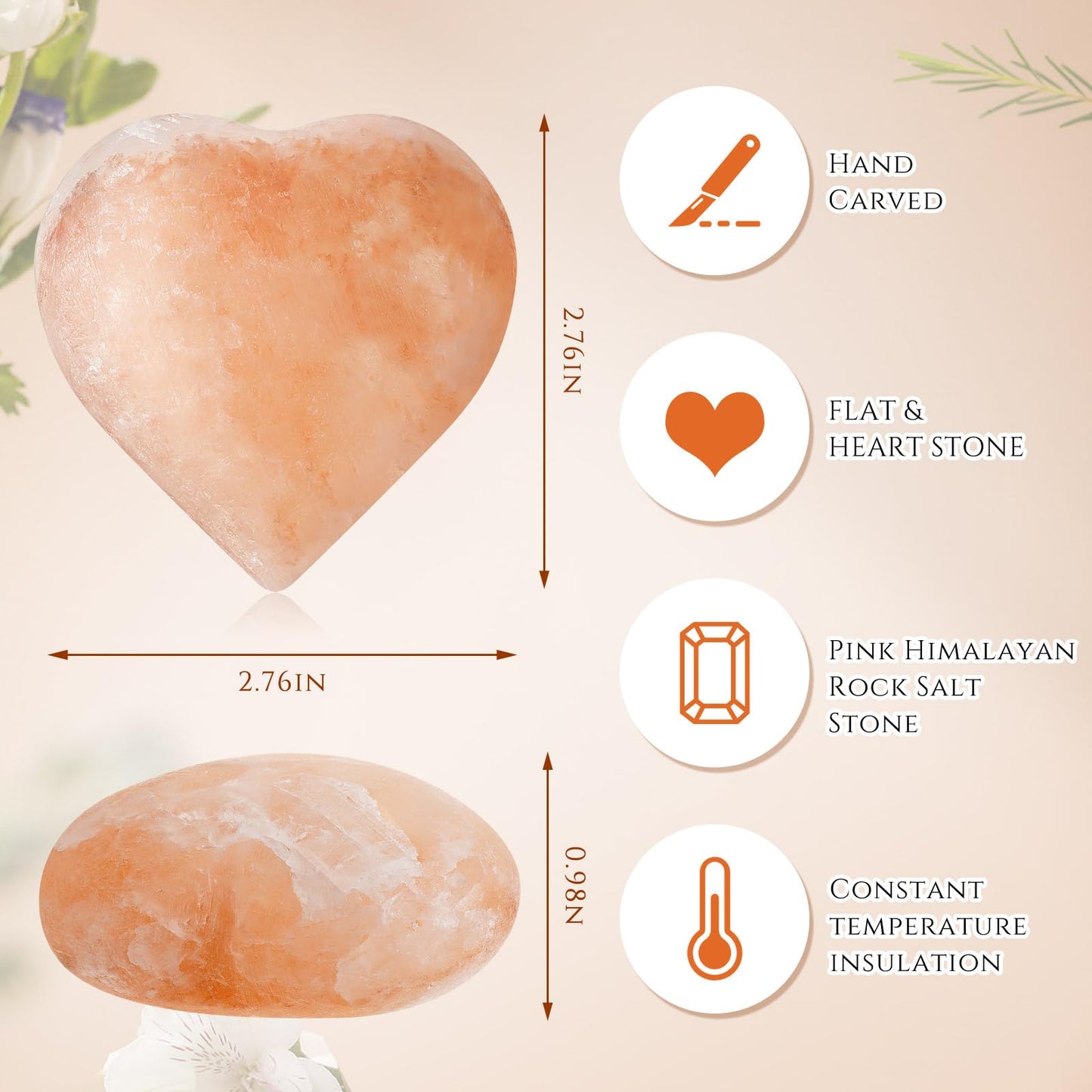 Swiffen 10 Pcs 3 Inch Heart Healing Stone Bulk, Natural Pink Himalayan Salt Massage Crystal, Polished Love Worry Stones for Spa, Wellness Routines, Full Body Massage, Anxiety Relief Gifts for Women