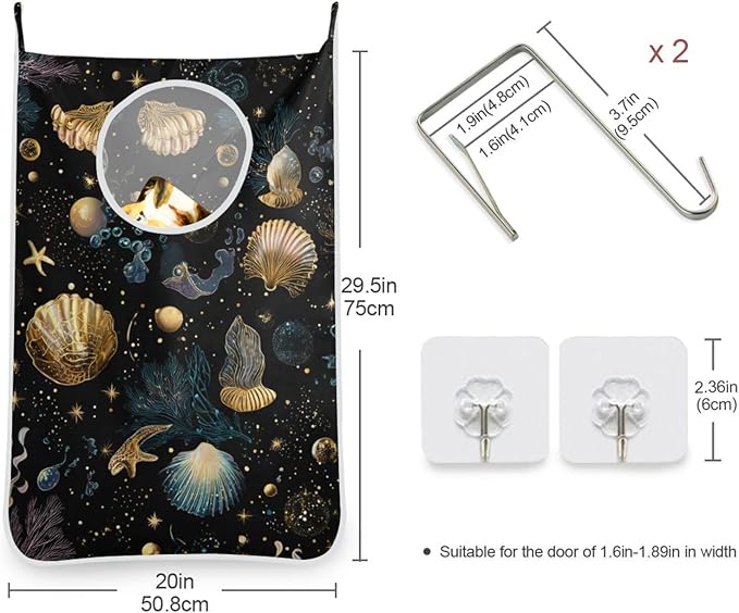 Shell Starfish Black Hanging Laundry Hamper Door Hampers Bag Basket