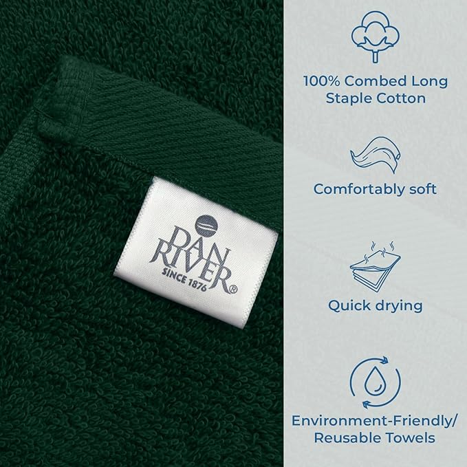 DAN RIVER Bath Towels Set of 4, 27 x 54 Inches, 100% Cotton, Larger & Lighter