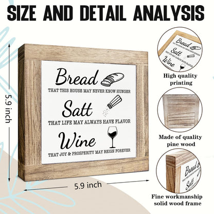 Bread Salt Wine Sign, Farmhouse Kitchen Decor, Shelves Decoration, Kitchen Desk Signs, Home Decor, Dining Room Decors, Freestanding Wooden Block Signs, Housewarming Gift