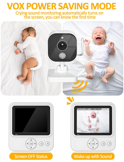BURNNOVE Baby Monitor with Camera and Night Vision 720P IPS Video Baby Monitor with Camera 2000mAh 2.8'' VOX Mode Safe No Wi-Fi Digital Zoom 2-Way Audio Temperature Sensor Feeding Alarm for Parents