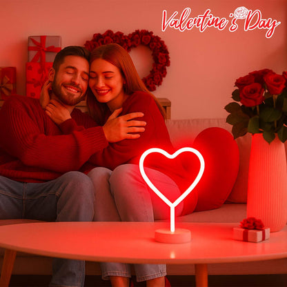 BHCLIGHT Pink Heart Neon Sign, Valentines Day LED Neon Light Battery Operated or USB Powered Valentines Pink Heart Lights, Table Lamp for Galentines Day Decorations, Wedding, Gifts for Women, Lover