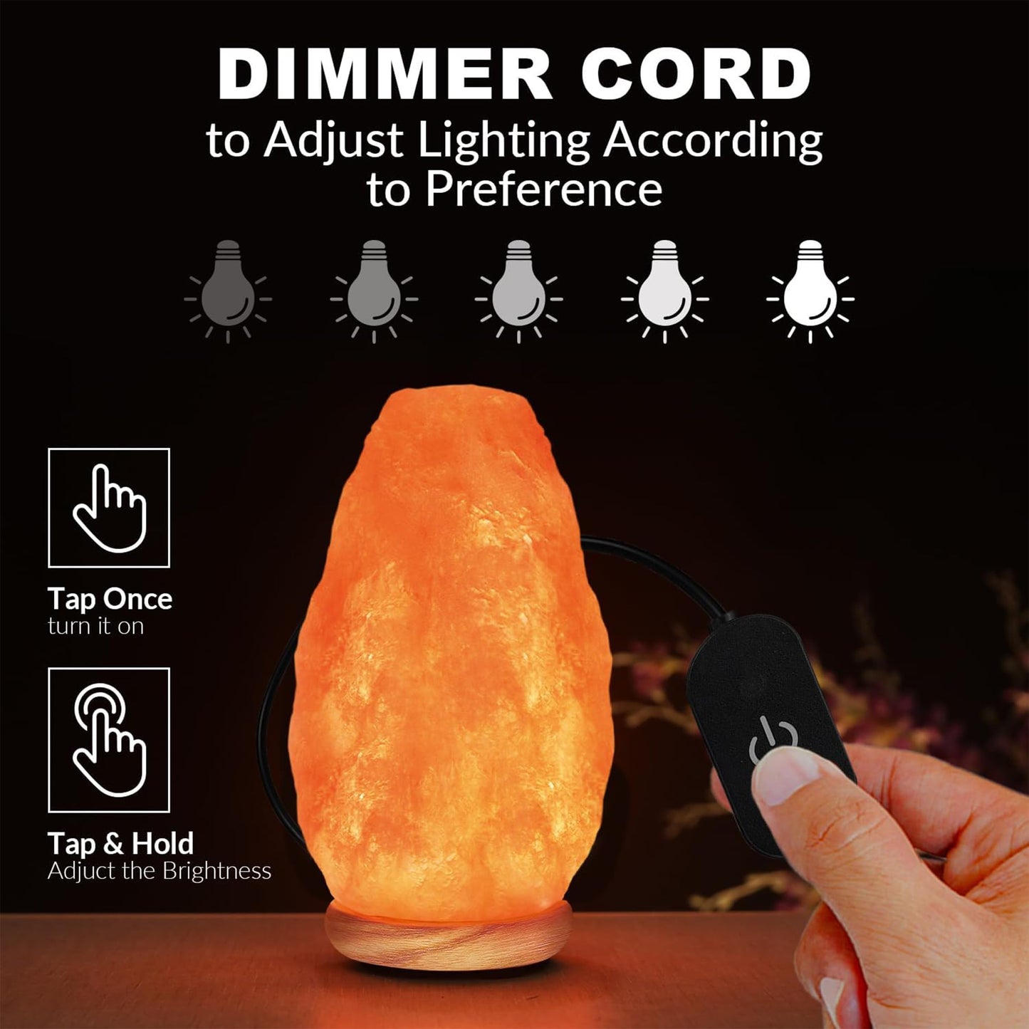 WBM LLC Himalayan Glow Natural Pink Salt Lamp, Crystal Salt Lamp Night Light with (ETL Certified) Brightness Control Dimmer Switch, Wooden Base & Salt Lamps Bulb | 6-8 LBS, Model Number: 1001
