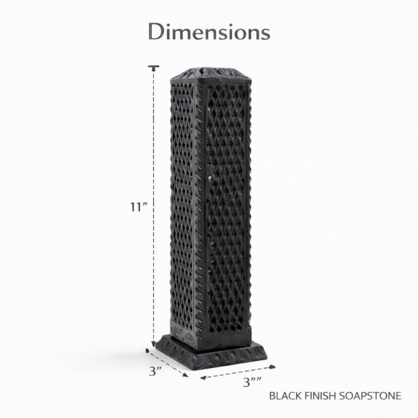 KC KULLICRAFT Handmade Marble Black Soapstone Incense Stick Burner | Candle Stick Holder | Tea Light Burner - Perfect Jaali Carving for Gifting. Decorative Home and Kitchen Decor (3 x 3 x 11 Inches).