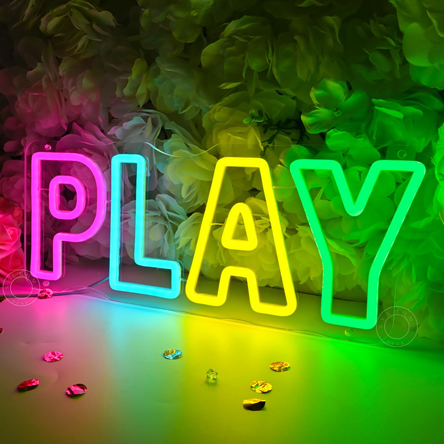 SYLHOME Play Led Neon Light Sign Colorful Bedroom Kids Room Playroom Bar Wall Sign Decor Birthday Party Christmas Gifts 15.75" X 6.22" USB