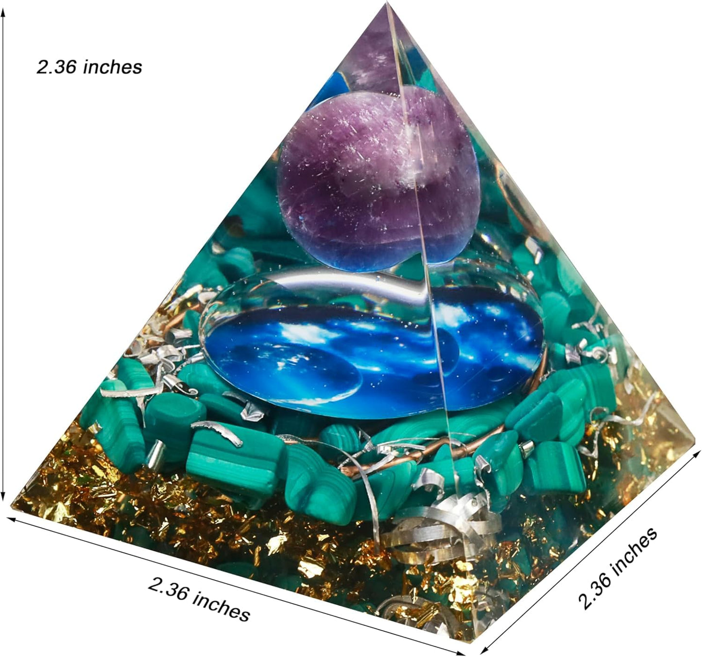 EternalOrgone Orgone Pyramid for Positive Energy, Orgonite Amethyst&Malachite Healing Crystal Pyramids for Reduce Stress Chakra Reiki Healing Meditation Attracts Lucky and Success