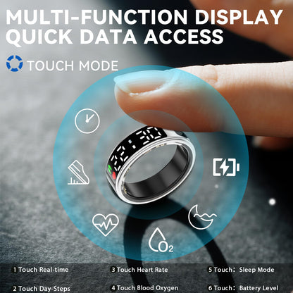Smart Rings for Women Men,Fitness Tracker Ring,Smart Ring whth Display and Touch Button,IP68waterproof,Health Ring Tracks Heart Rate/Sleep/Steps/Blood Oxygen/Calorie/Distance,No Subscription(Black9)