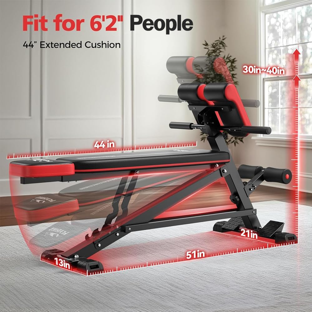 FLYBIRD 4 in 1 Workout Bench, Roman Chair, Weight Bench and Sit Up Bench for Hyper Back Extension and Full Body Workout with Handle, Abdomen core and Comprehensive Glute Training, Easy Moving wilth Wheels Home Gym Equipment