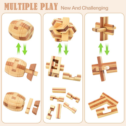 Surplex 12 Pcs 3D Wooden Brain Teaser Puzzle Set – Interlocking Logic IQ Challenge Games, Mind-Bending Assembly & Disentanglement Puzzles for Adults, Teens & Kids – Fun Educational Toy & Gift Idea
