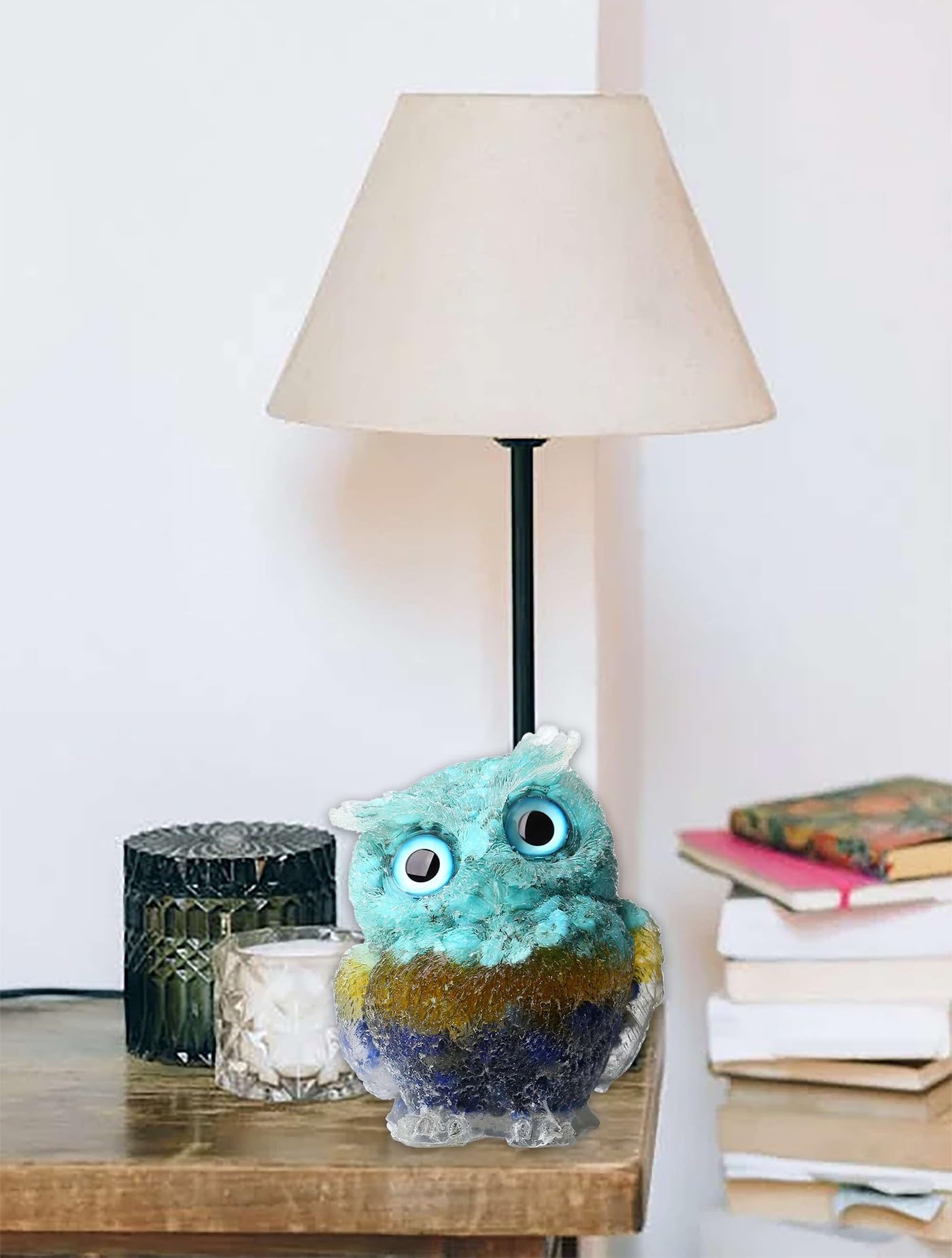 LAIDANLA 2.4" Owl Figurine Natural Healing Crystal Cute Owl Animal Statue Pocket Sculpture Reiki Spiritual Energy Gemstone Home Office Room Desk Decor Gifts（Gradient Turquoise Citrine Lapis Lazuli）