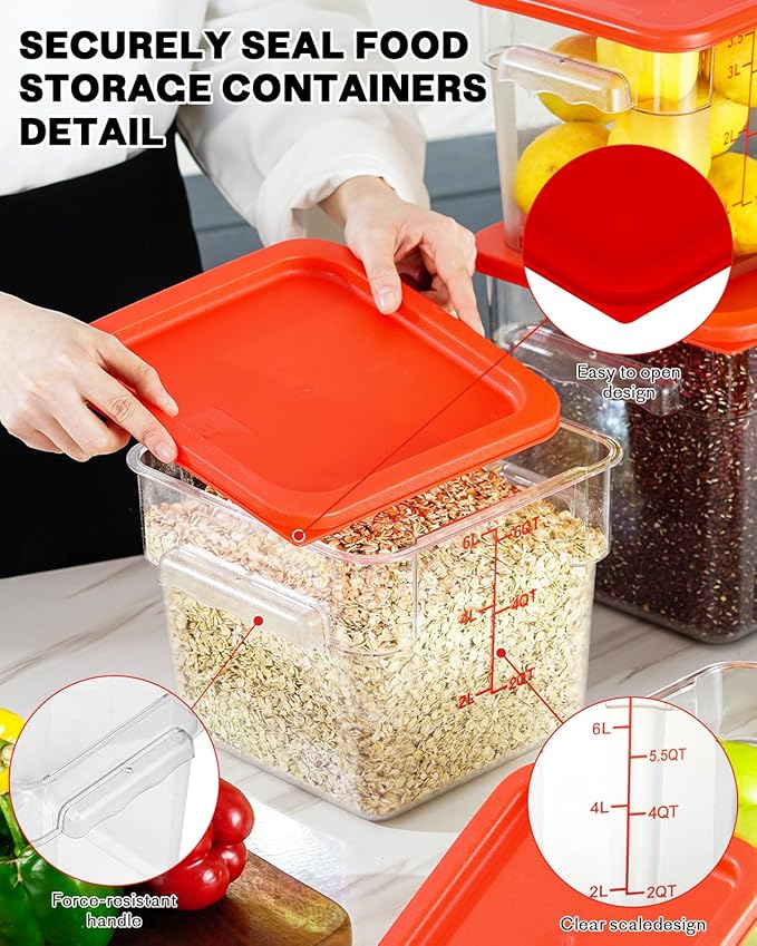 2QT NSF Food Storage Containers: 8 PCS Commercial Clear Square Food Storage