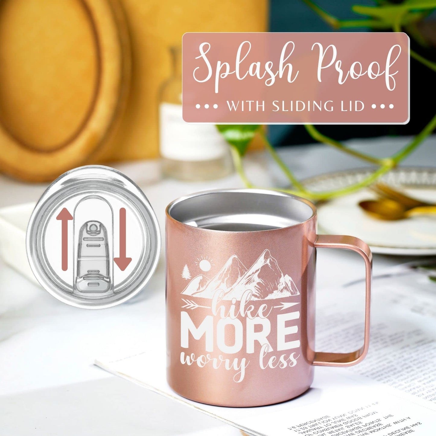 Onebttl Hiking Gifts for Hikers, Women for Christmas, Birthday, 12oz Stainless Steel Mug with Lid - Hike More Worry Less