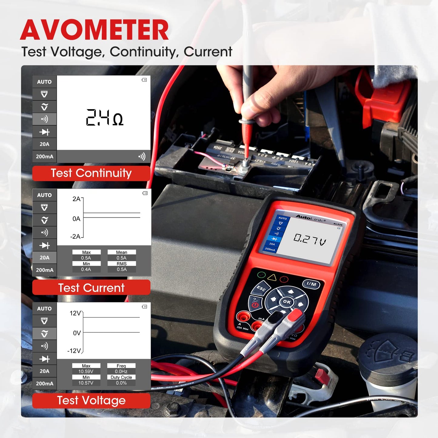 Autel AL539B OBD2 Scanner, 3-in-1 Code Reader Battery Tester Avometer for 12 Volts Batteries, Full OBDII Diagnosis and Circuit Starting & Charging Systems Test, All Enhanced Ver. of AL519 AL539