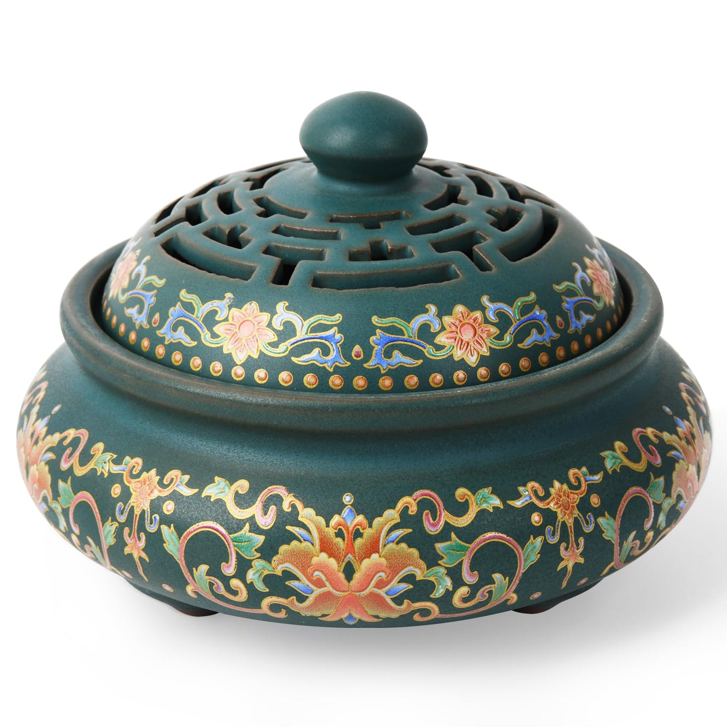 plainele Ceramic Incense Burner with Incense Holder+ Fireproof Cotton,Handmade Smudging Burn Bowl for Stick or Coil Incense,Sage Cones,Frankincense and Mosquito Incense (Enamel)
