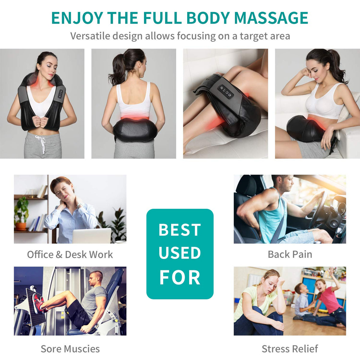Nekteck Shiatsu Neck and Back Massager with Soothing Heat, Electric Deep Tissue 3D Kneading Massage Pillow for Shoulder, Leg, Body Muscle Pain Relief, Home, Office, and Car Use
