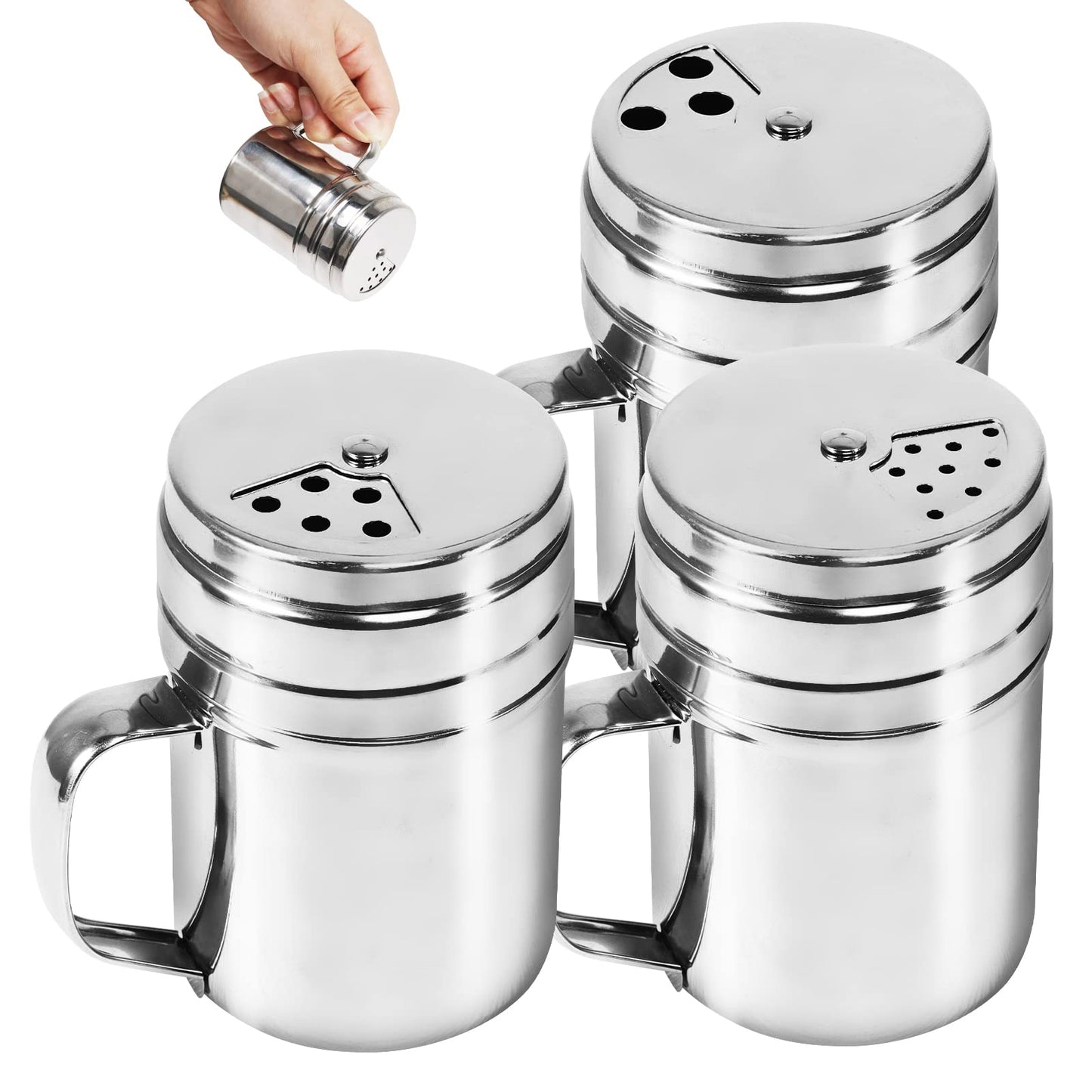 3Pcs Seasoning Bottle with Handle Stainless Steel Dredge Shaker Rub Spice with Holes Powdered Sugar Shaker with Lid Shaker Cooking Rotatable Cover for Spice Salt Shaker Dispenser