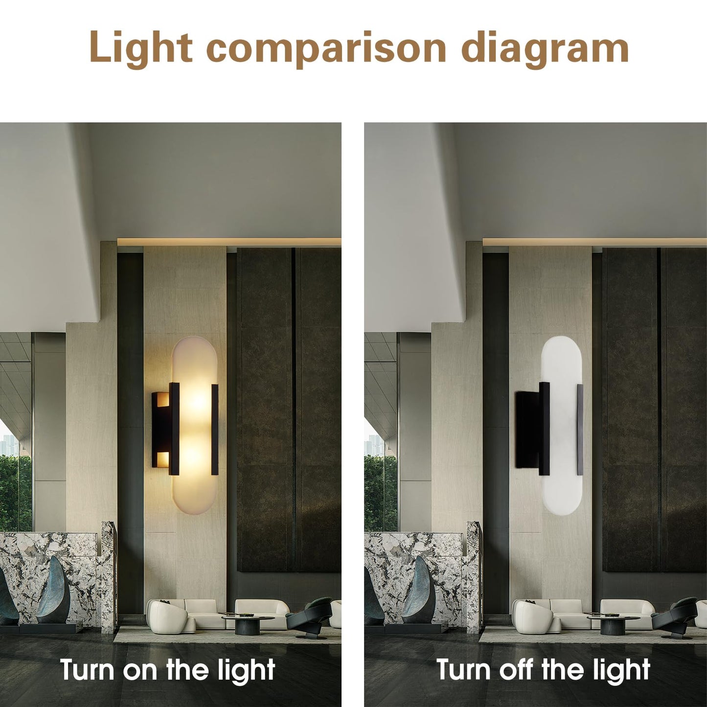 Fanyank 13.8in Alabaster Wall Sconces,Natural Marble Wall Lighting，Alabaster Wall Lamp for Bedroom Stairs, Living Room, Vanity, Hallway Bedside(Bulb Included)