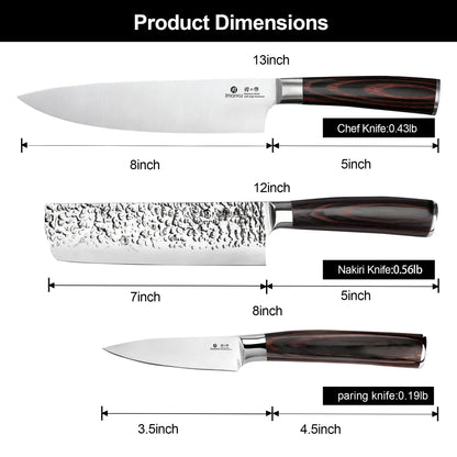 imarku 3 Pieces Knife set, Japanese HC Stainless Steel Kitchen Knife Set, Professional Chef Knife Set With Ergonomic Pakkawood Handle, Ultra Sharp Knives Set for Kitchen & Home Cooking, Gifts Box