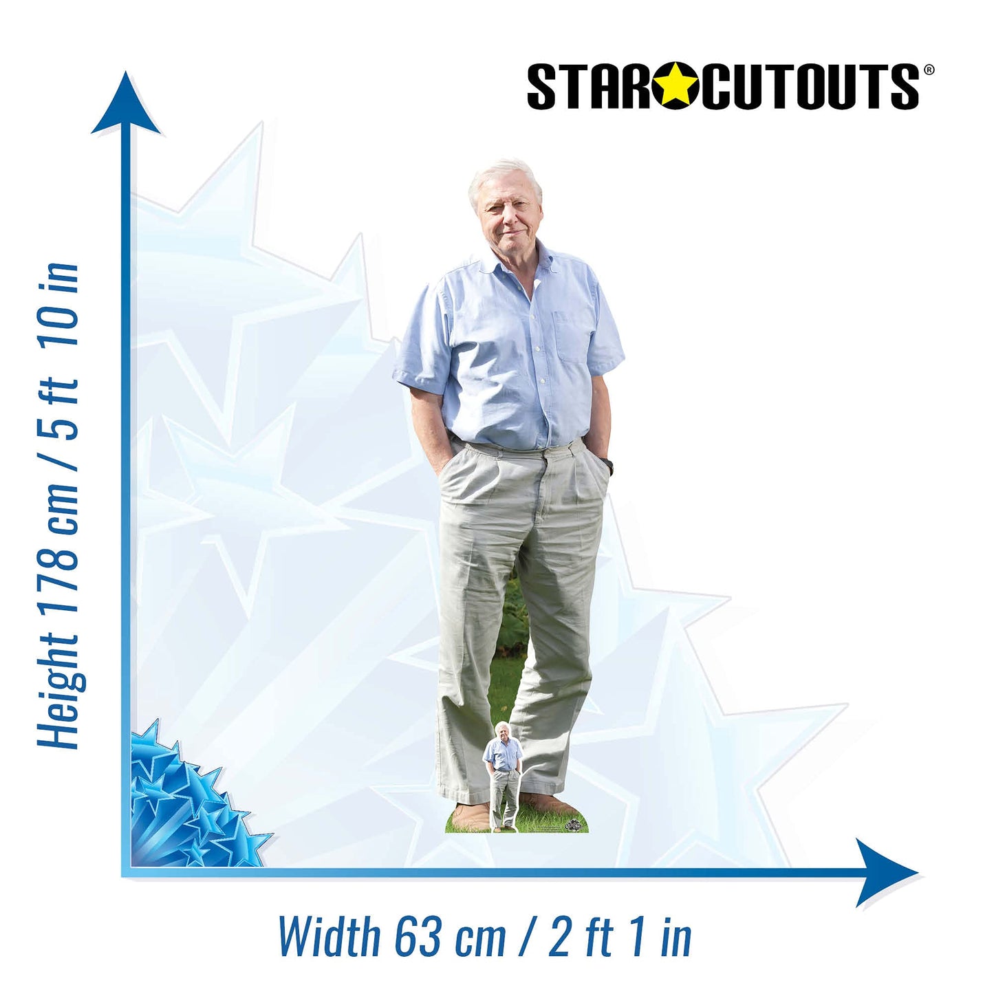 Star Cutouts Ltd CS774 David Attenborough Lifesized Cardboard Cutout with Free Table Top Height 178cm, Multicolour
