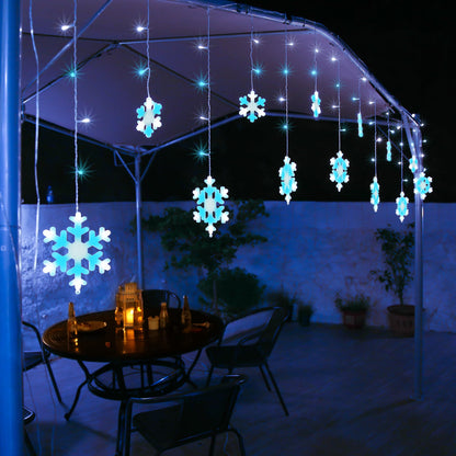 Christmas Snowflake Lights, 10.66ft 168 LED Icicle Lights Outdoor with 14 Drops, 8 Modes Waterproof Connectable Christmas Light for Eaves Wedding Garden Yard Indoor Xmas Decor (White & Icicle Blue)