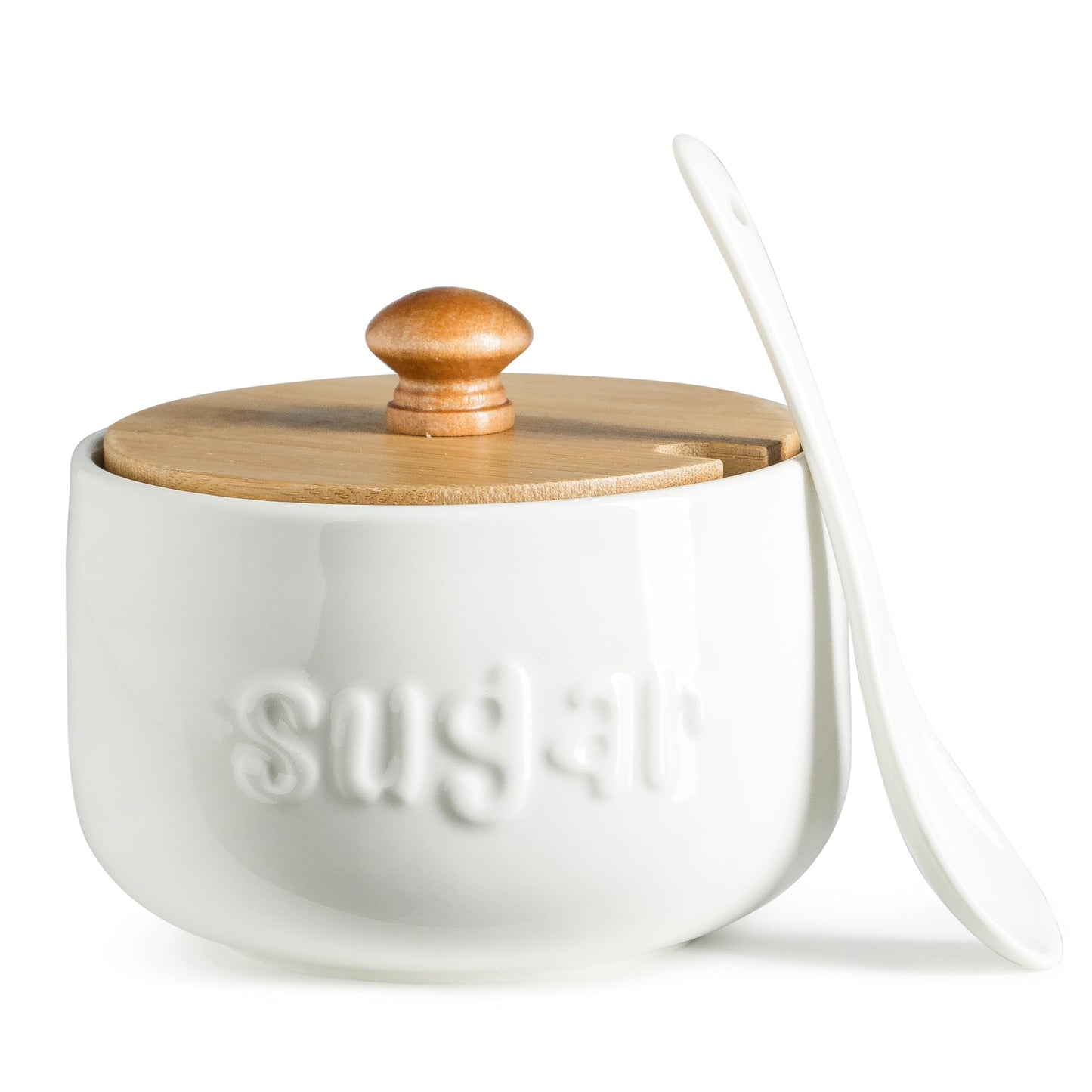 LYEOBOH Sugar Bowl with Lid and Spoon,17 OZ Sugar Jar, Ceramic Jar with Lid, Sugar Container for Coffee Bar, Sugar Bowls for Countertop, Azucarera for Farmhouse Home and Kitchen Accessories, White