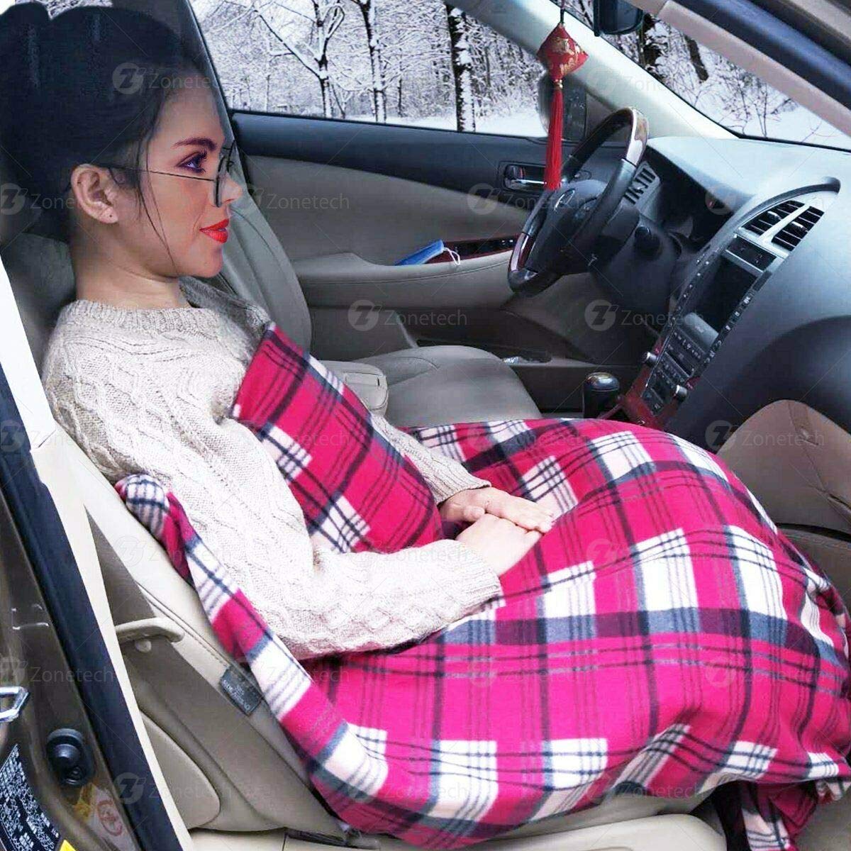 Zone Tech Car Travel Blanket –Premium Quality 12V Automotive Red Plaid Polar Fleece Material Comfortable Great for Winter, Home, Road Trip and Camping