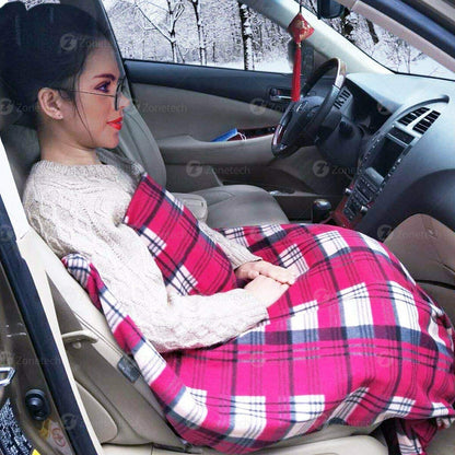 Zone Tech Car Travel Blanket –Premium Quality 12V Automotive Red Plaid Polar Fleece Material Comfortable Great for Winter, Home, Road Trip and Camping