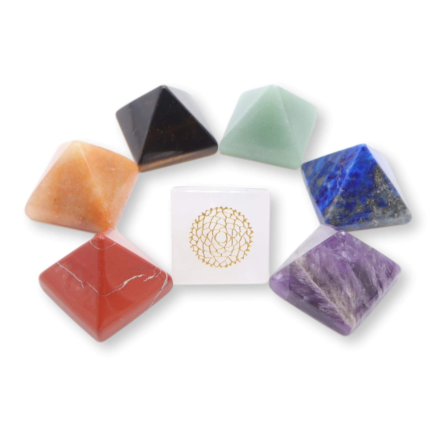 NatureWonders All Natural 7 Chakra Stone Set (Pyramid) with Engraved Symbols (Gift Box, Information Brochure & Pouch) - Healing Crystals, Balancing, Tumbled Palm Stone, Touchstone, Meditation