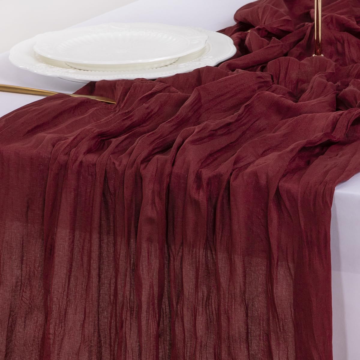Socomi Burgundy Red Christmas Table Runner Cheesecloth Boho Rustic Gauze 120 inch 10FT Cheese Cloth Runner for Wedding Party Baby Shower Birthday Home Decor Holiday Decorations