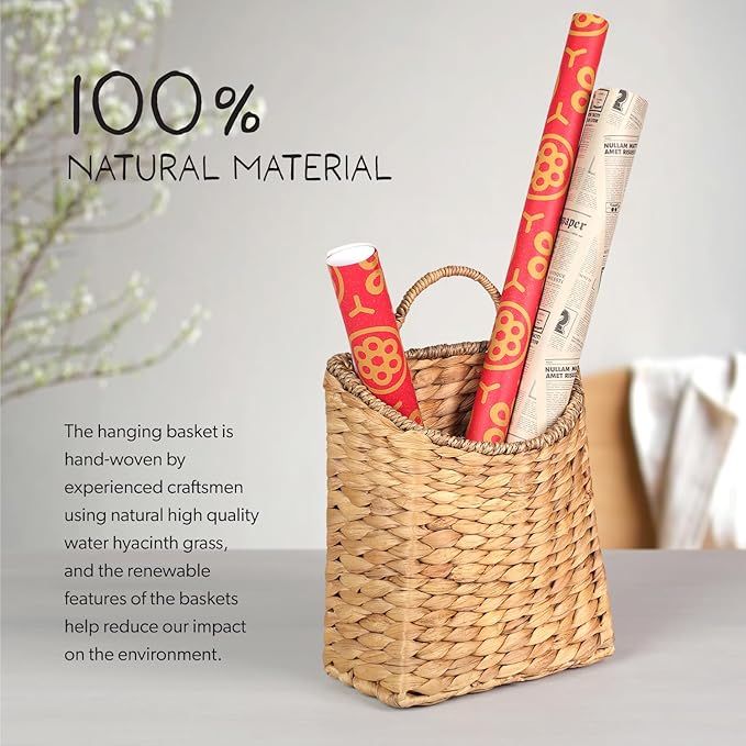Woven Hanging Water Hyacinth Baskets, Hanging Wall Wicker Basket, Handmade