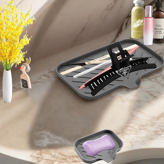 2 PC Sponge Stand for Kitchen Sink and Soap Tray for Bathroom Sink, Silicone