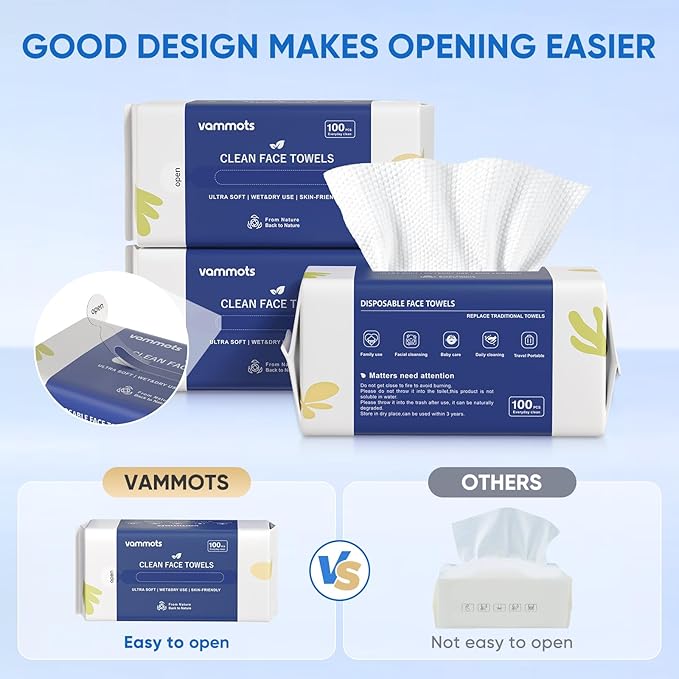 Disposable Face Towels, Biodegradable Ultra Soft Washcloths