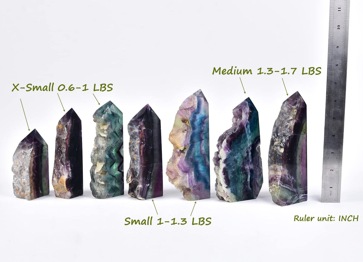AMOYSTONE Natural Fluorite Crystal Stone Wand Obelisk Large Tower Slab Pointed Wand Block Green-Purple, Irregular Texture 1.7-2 LBS, Home Décor