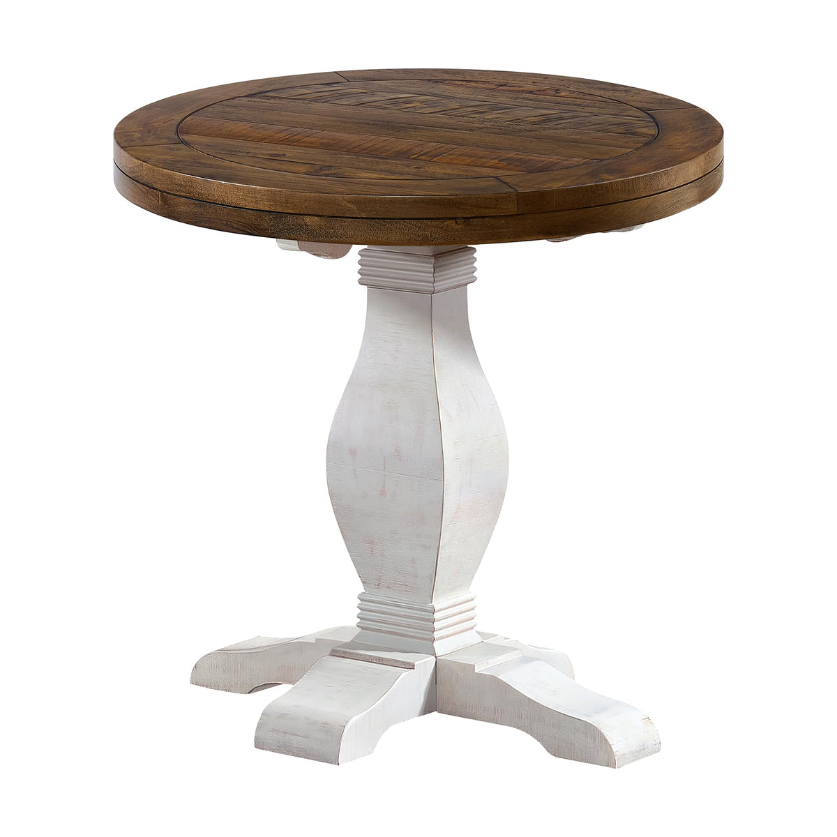 Napa Solid Wood Farmhouse Rustic Reclaimed Natural and White Stain Round End Side Accent Living Room Table, Nightstand Bedside 26" W x 26" D x 25" H