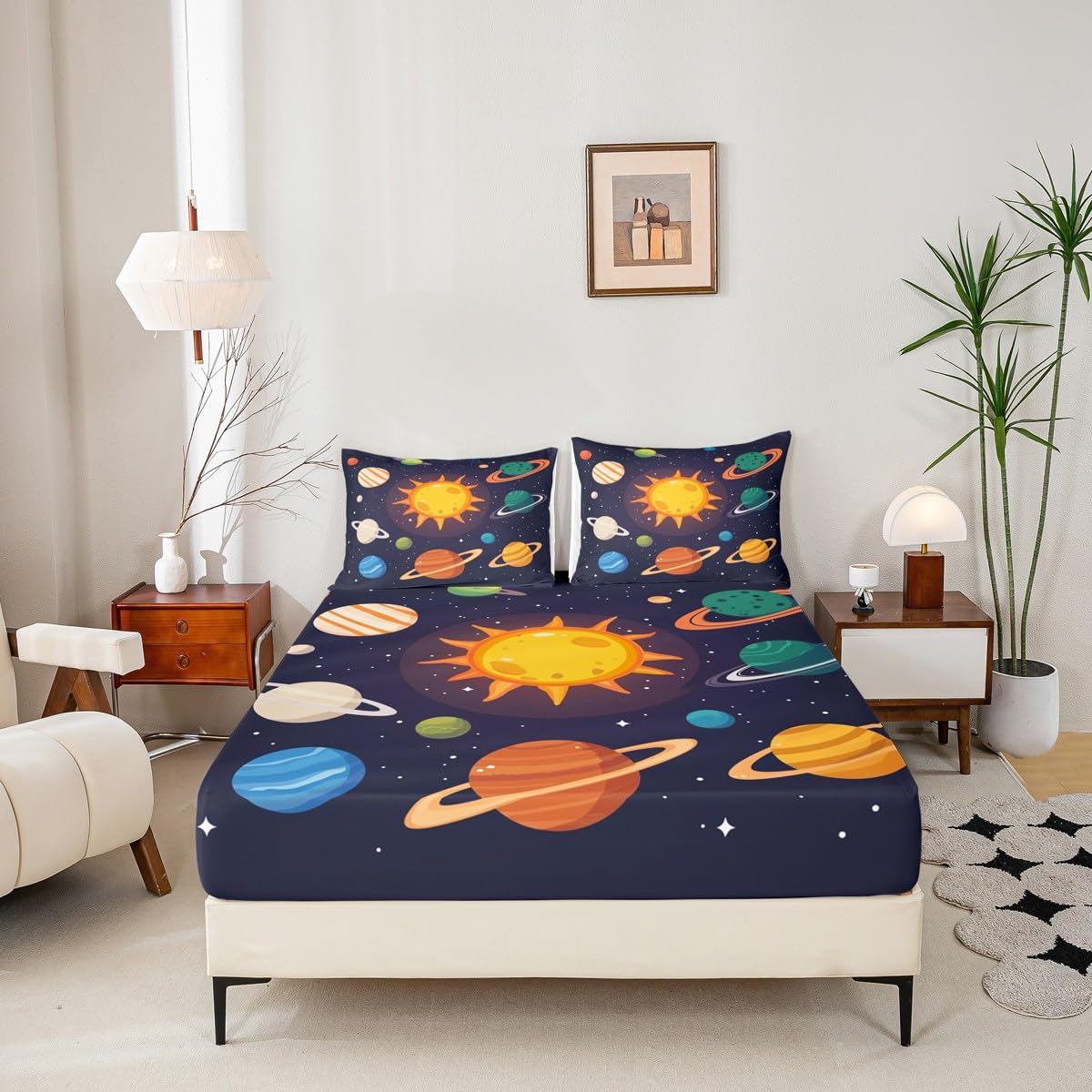 Erosebridal Planets of Solar System Sheet Set Mercury Earth Mars Neptune Saturn Jupiter Fitted Sheet for Kids Teens Adults Bed Décor Universe Space Galaxy Starry Sky Bedding Set Twin