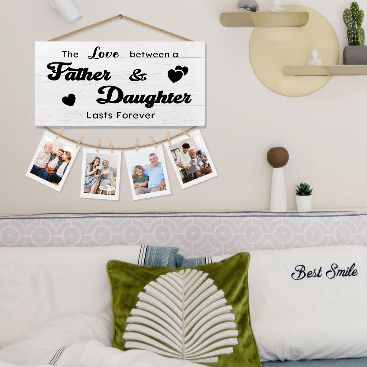 shiviody Dad and Daughter Picture Frame Photo Holder for Wall, Dad Daughter Gifts, the Love Between Father and Daughters Lasts Forever Photo Hanging Display Picture Board for Wall Decor