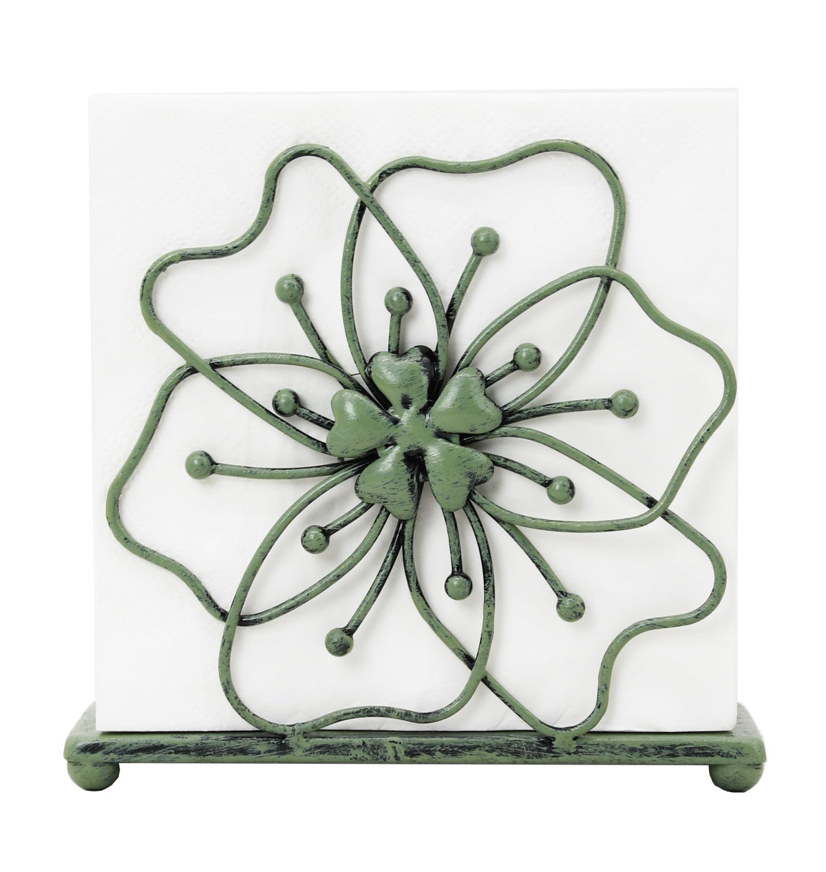 OwlGift Flower Style Napkin Holder, Freestanding Tissue Dispenser, Dining Table Napkin Storage for Home Kitchen Restaurant Picnic Party Wedding Housewarming – Green