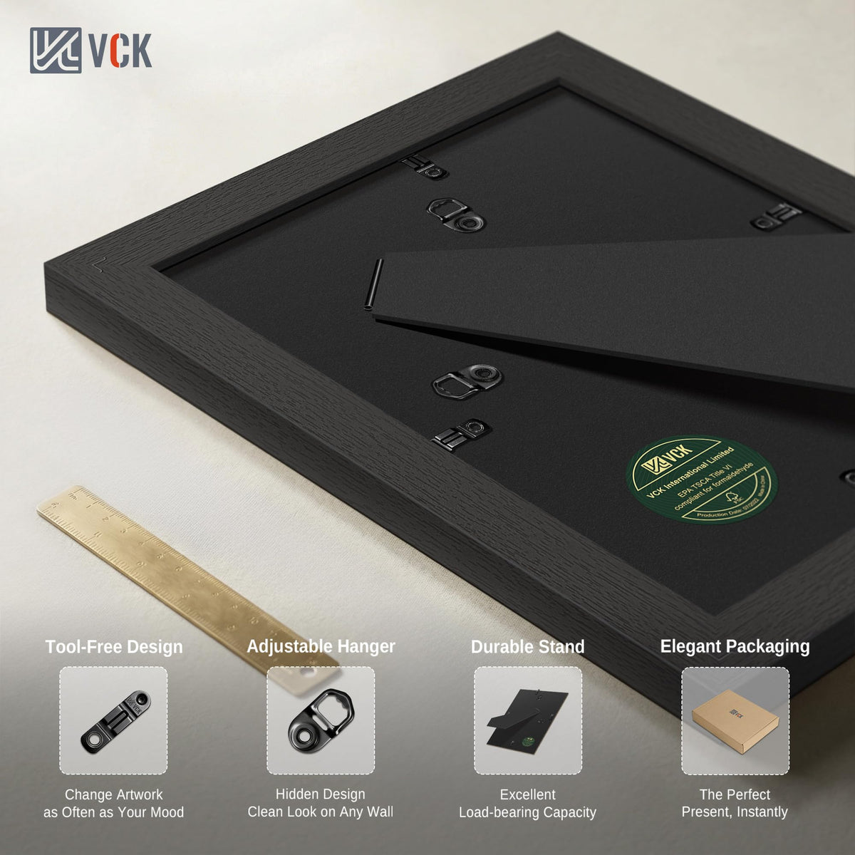 VCK 5x7 Picture Frame Black - 5 Pack, with Tempered Glass, Displays 4x6 Photo with Mat or 5 x 7 Without, for Horizontal/Vertical Tabletop & Wall Hanging in Home, Office, or Gallery