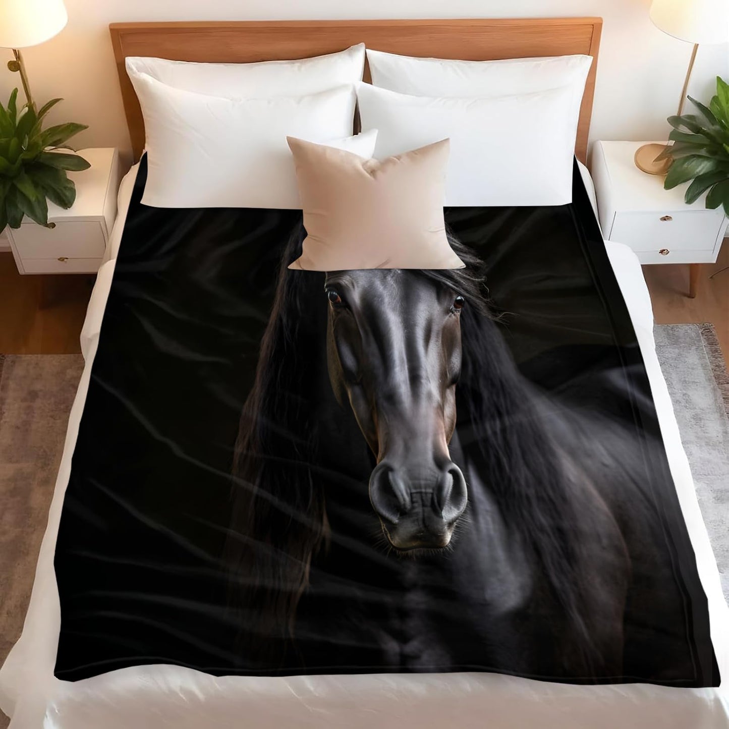 PAOABIU Horse Blankets, Black Horse Throw Blanket for Couch Bed Sofa, Farmhouse Animals Blankets and Throws - Super Soft Cozy Plush Flannel Blanket Gifts & Decor, 66x90