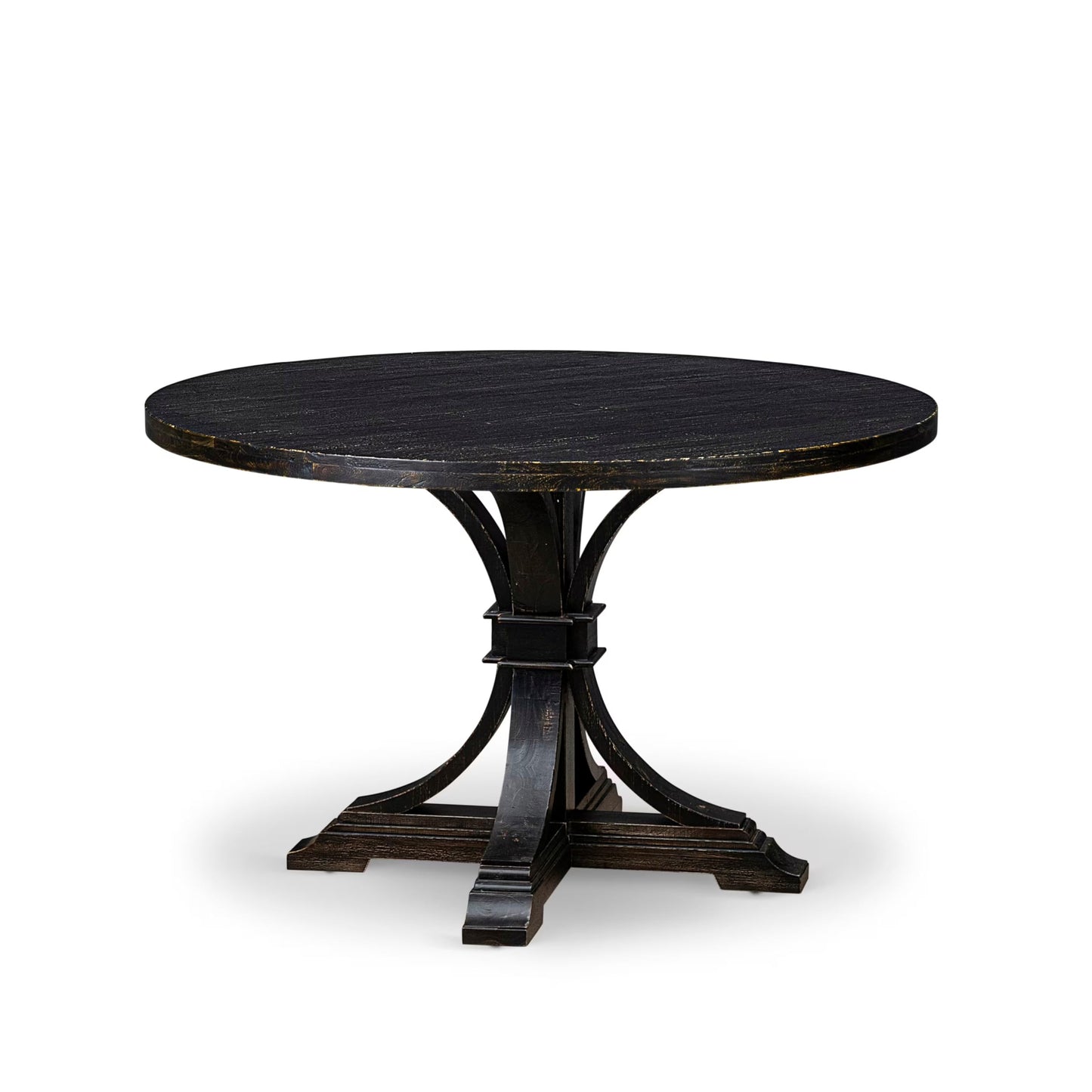 Luxe by East West Furniture - IR7-11-TP - A Wood Wood table with a Round Tabletop and Stylish Pedestal, Sand Blasted Black Finish.