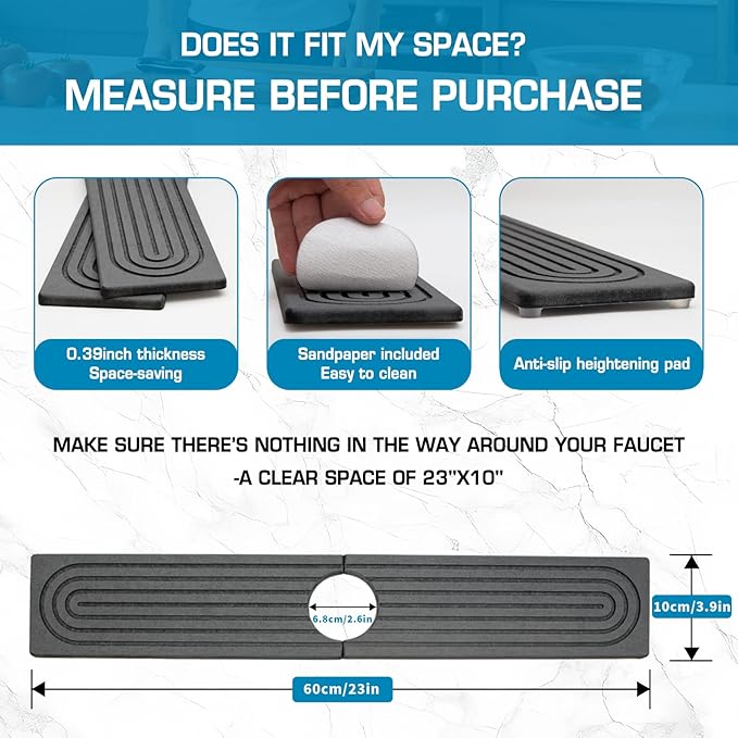 Faucet Mat for Kitchen Sink, Diatomite Quick Drying Tray, Long 23.6'' Kitchen