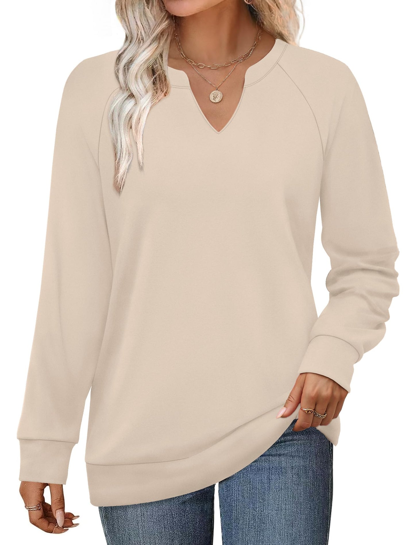 SAMPEEL Sweatshirts for Women V Neck Long Sleeve Shirts Lightweight Sweaters Fall Fashion Tops Outfits 2025