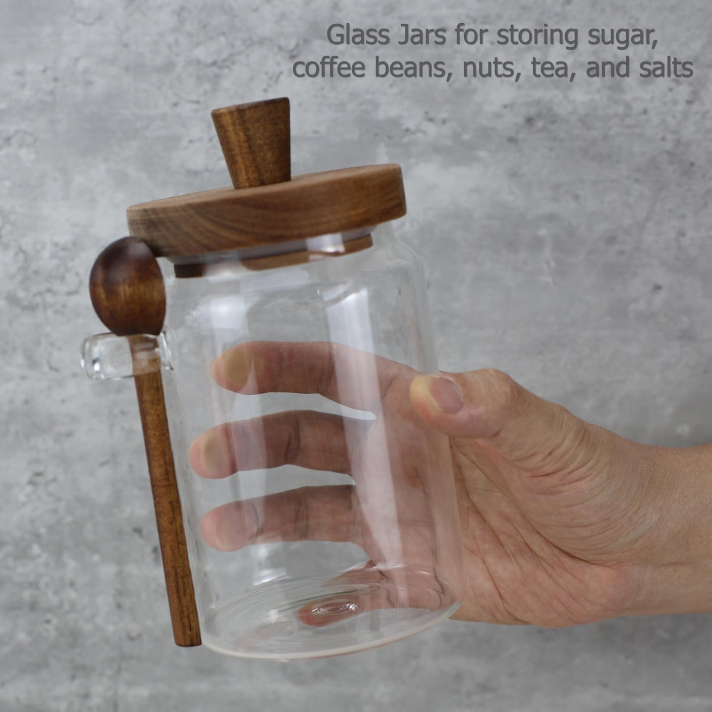 EIKS Glass Jars with Wooden Lids and Scoop, Airtight Food Storage Containers for Sugar Coffee Bean Candy Spice Bath Salt (26oz)